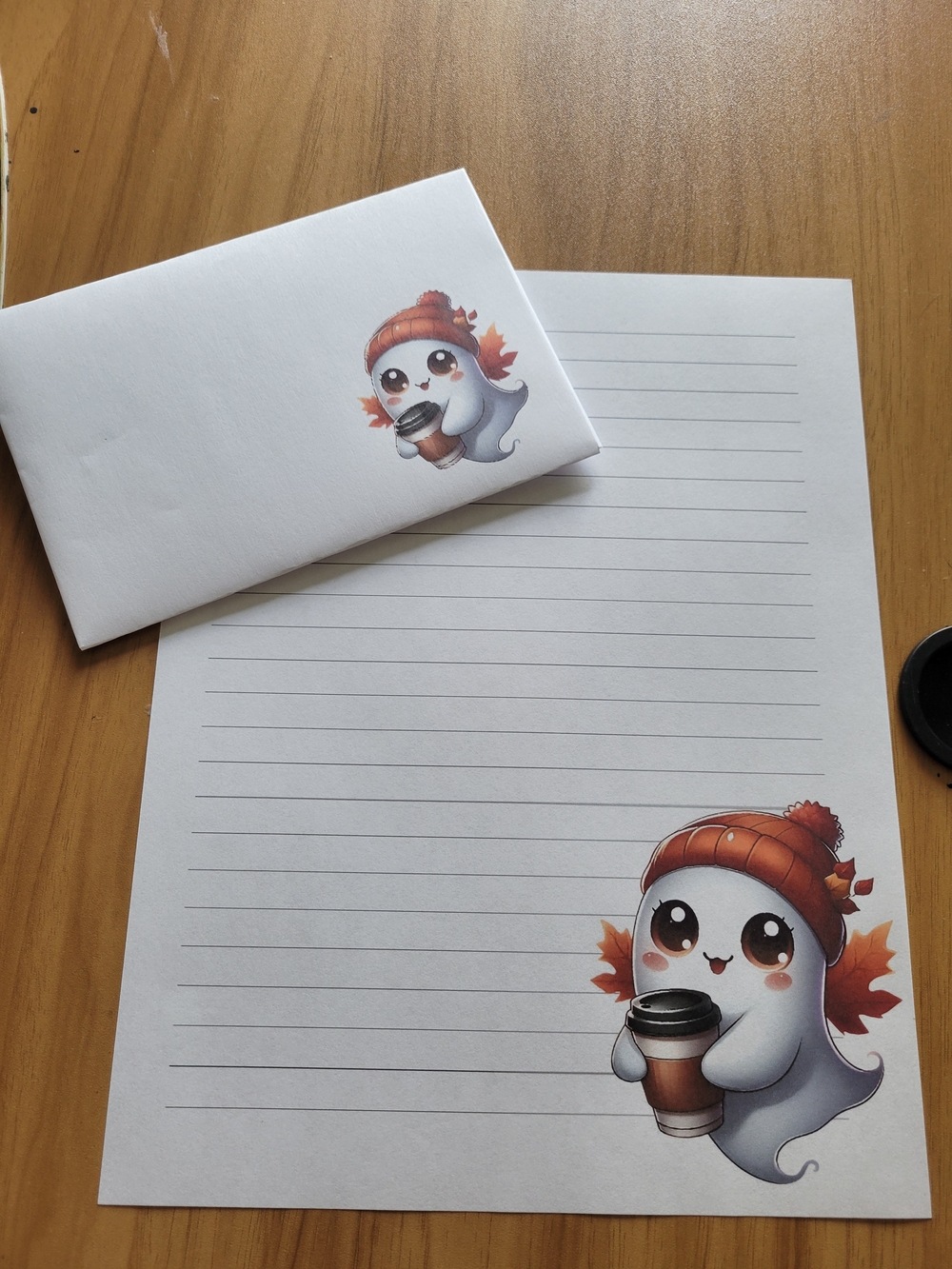 🧋NEW🧋24pc Cute Ghost with Coffee Lined Pet Letter Paper
